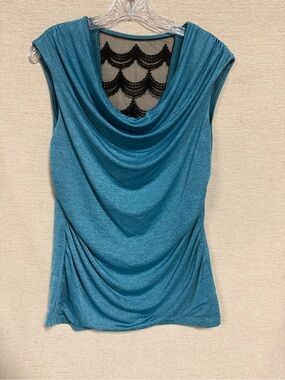 Alyx Teal Draped Cowl Neck Camisole with Lace Back